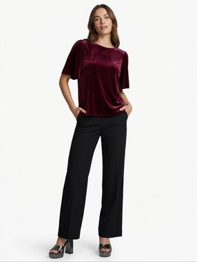 Velvet Flutter Sleeve Top - Rich Wine Red